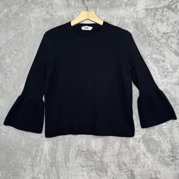 Hugo Boss Sweater Womens Medium Black Made in Italy Ribbed Wool Bell Sleeve - Picture 1 of 10